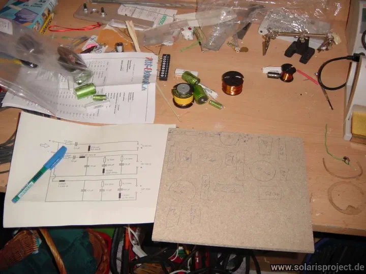 Crossover components laid out on workbench