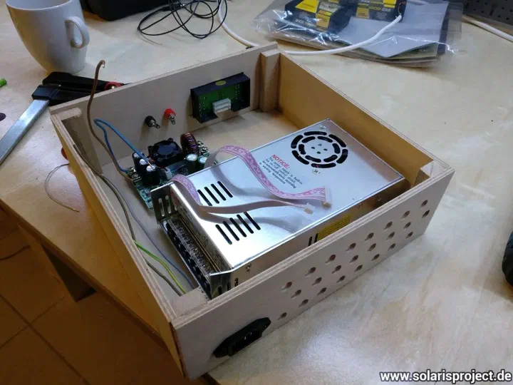 Case under construction with the mains PSU and DPS5015 board mounted