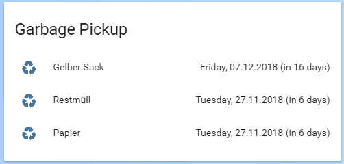 Next Waste Collection Dates in Home-Assistant Lovelace