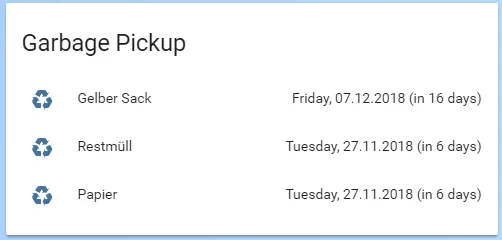 Next Waste Collection Dates in Home-Assistant Lovelace